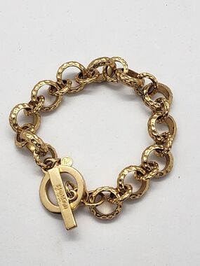 Spartina 449 Gold Chunky Hammered Chain Link Toggle Bracelet 8"